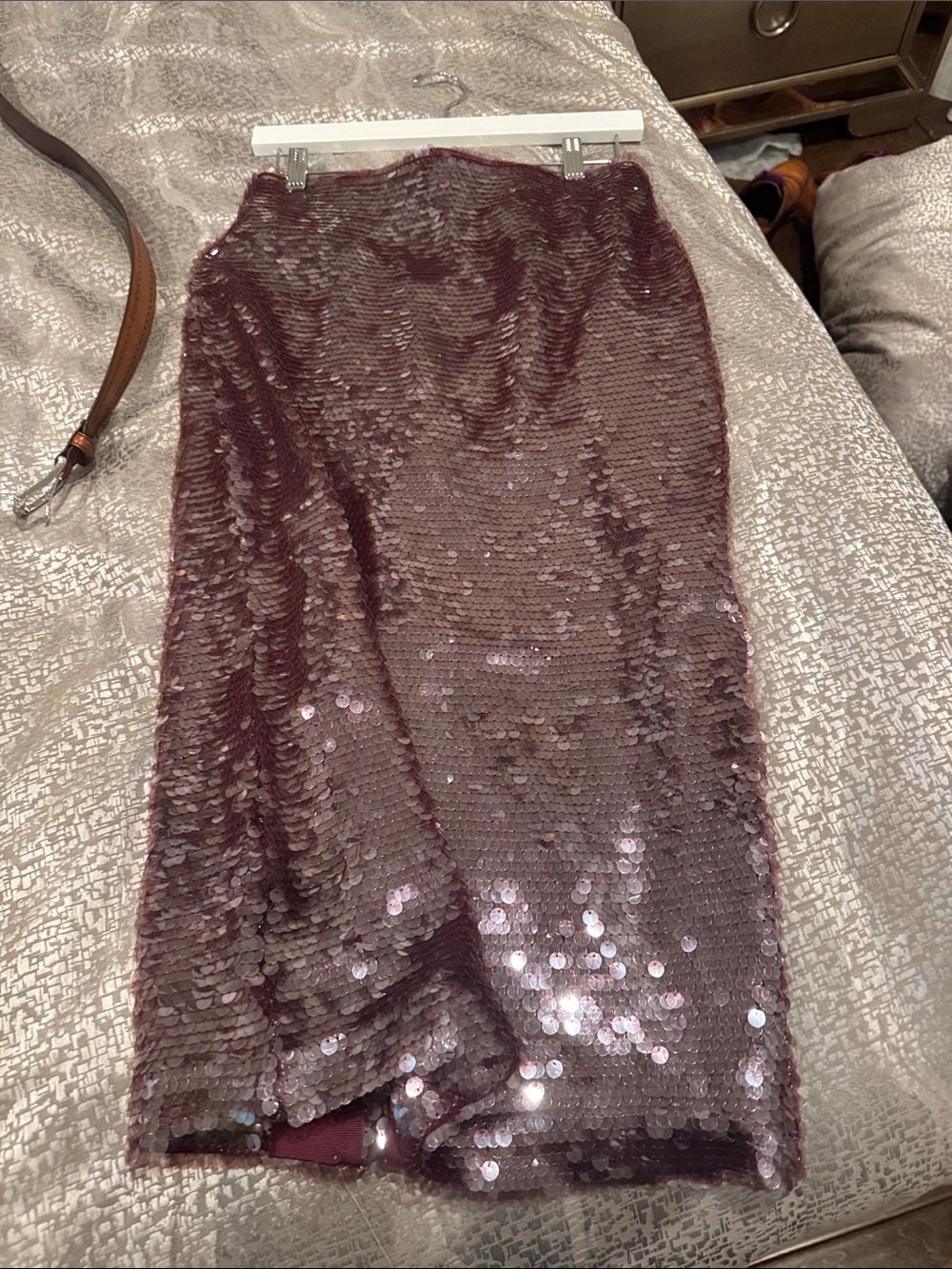 Ann Taylor Sequined Pencil Skirt in Mauve Plum